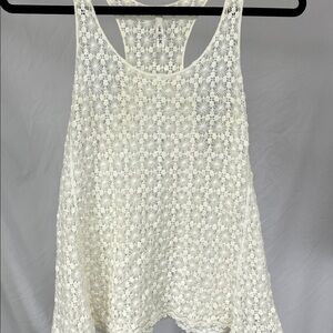 Cream lace cotton racer back tank top